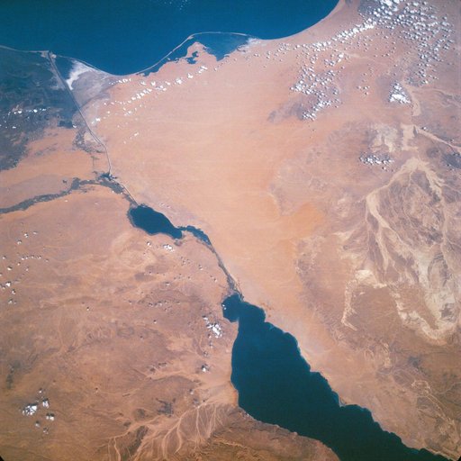 Suez Canal, Gulf of Suez, Sinai Peninsula, Egypt, as seen from the Apollo 7