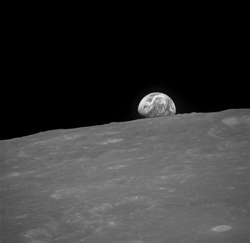 Apollo 8 Mission image, Moon with Earth over horizon and T/O 28