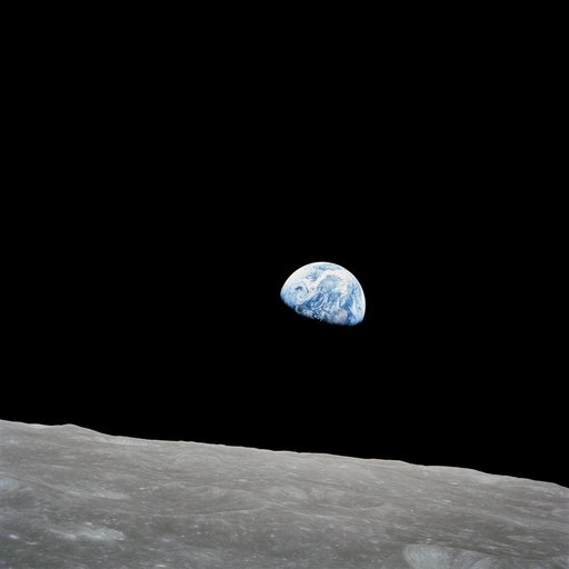 Apollo 8 Mission image, Earth over the horizon of the moon