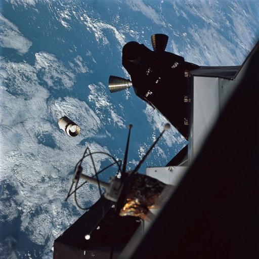 Apollo 9 Mission image - View of the Lunar Module (LM) 3 and Service Module (SM) LM Adapter