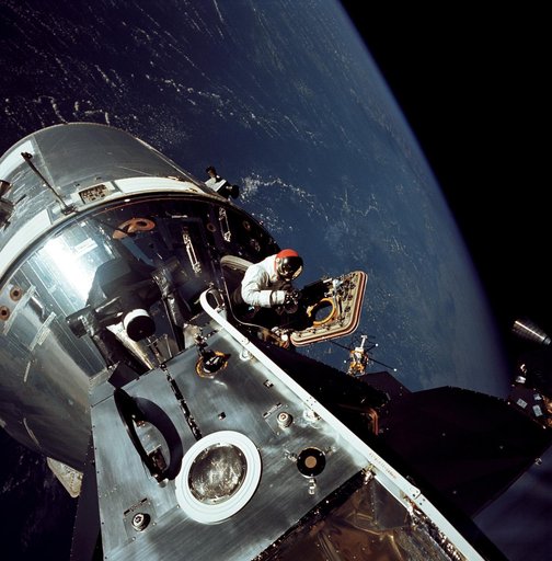View of docked Apollo 9 Command/Service Module and Lunar Module