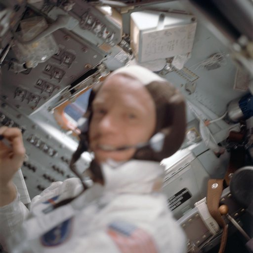 Astronaut Russell Schweickart photographed inside Lunar Module Apollo 9