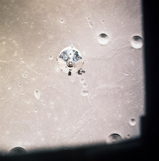 Apollo 11 Command/Service modules photographed from Lunar Module in orbit