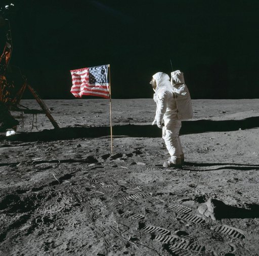 Apollo 11 Mission image - Astronaut Edwin Aldrin poses beside th