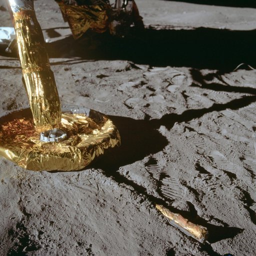 View of footpad of Apollo 11 Lunar Module as it rested on lunar surface
