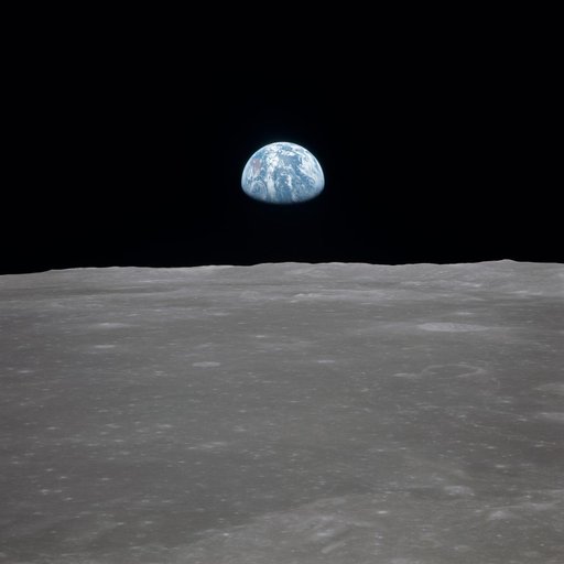 Apollo 11 Mission image - View of moon limb,with Earth on the horizon,Mare Smythii Region