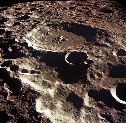 Oblique view of lunar farside photographed from orbit looking southwest