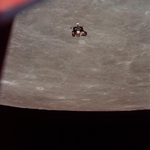 Apollo 11 Lunar Module ascent stage photographed from Command Module