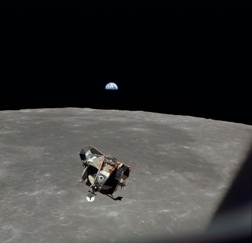 Apollo 11 Lunar Module ascent stage photographed from Command Module