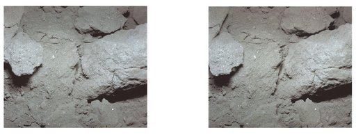 Apollo 11 stereo view showing lump of surface powder with colored material