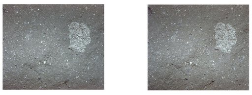 Apollo 11 stereo view showing lump of surface powder with colored material