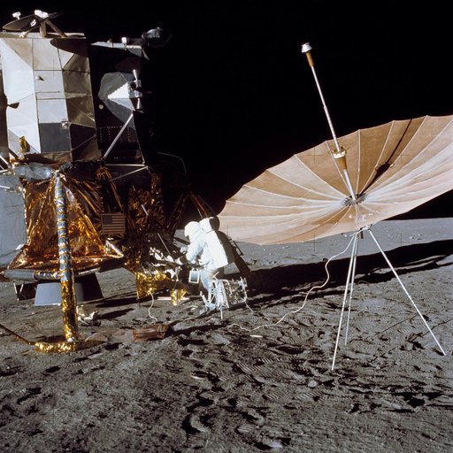 Astronaut Charles Conrad stands at Modular Equipment Stowage Assemble