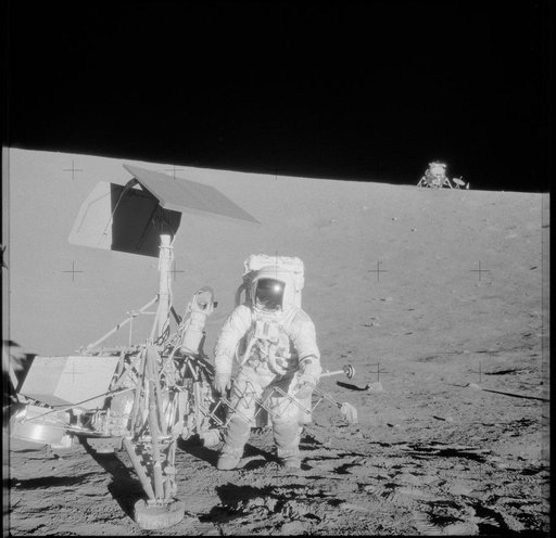 Apollo 12 Mission image - Astronaut Alan L. Bean,lunar module pilot,and two U.S. spacecraft