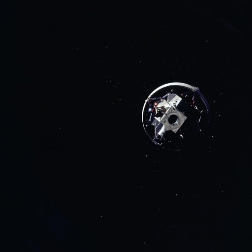 Apollo 12 Lunar Module pictured as seen from Apollo 12 command/service module
