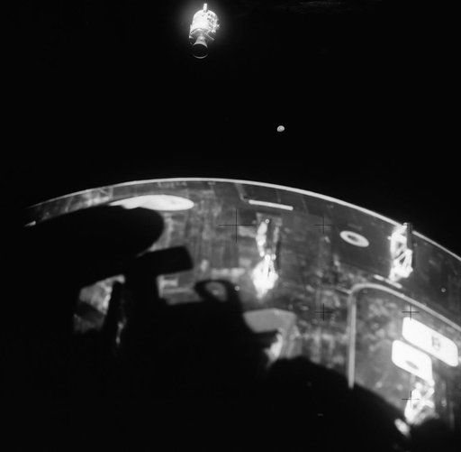 View of damaged Apollo 13 Service Module from the Lunar/Command Modules