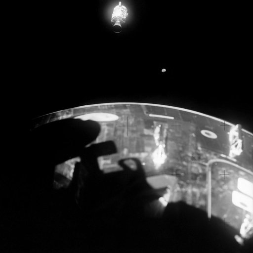 View of damaged Apollo 13 Service Module from the Lunar/Command Modules