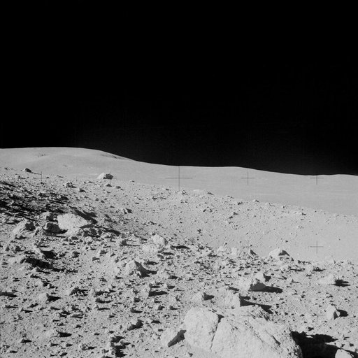 View of field of boulders on flank of Cone Crater
