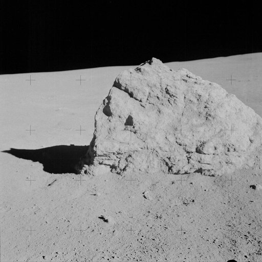 View of large boulder found by Apollo 14 crew