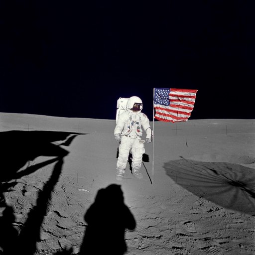 Apollo 14 Mission image - Astronaut Edgar D. Mitchell, lunar module pilot for the Apollo 14 lunar landing mission, stands by the deployed U.S. flag on the lunar surface during the early moments of the first extravehicular activity (EVA-1) of the mission.