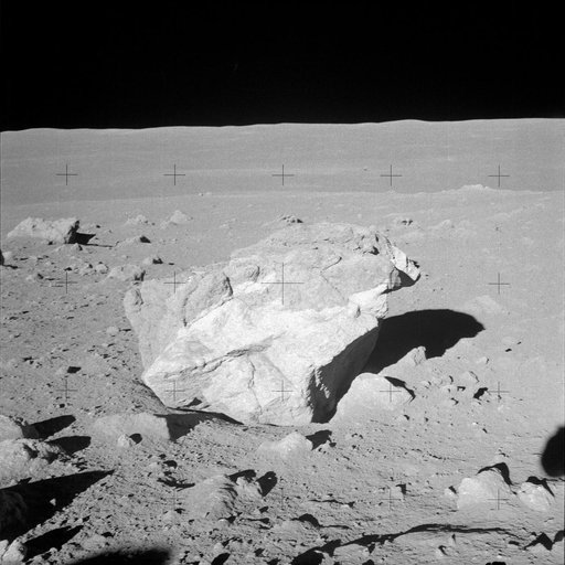 View of large boulder found by Apollo 14 crew