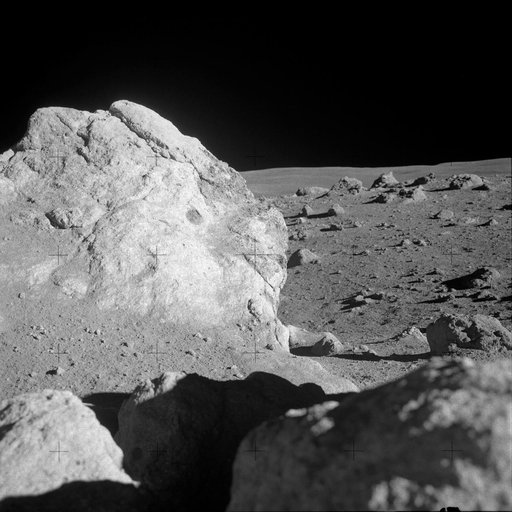 Apollo 14 Mission image - View of large boulders overlooking a boulder field.