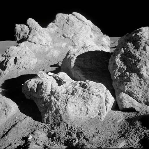 View of large boulder found by Apollo 14 crew