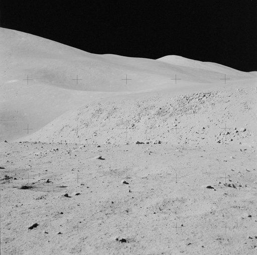 View of St. George crater and rille as seen by Apollo 15