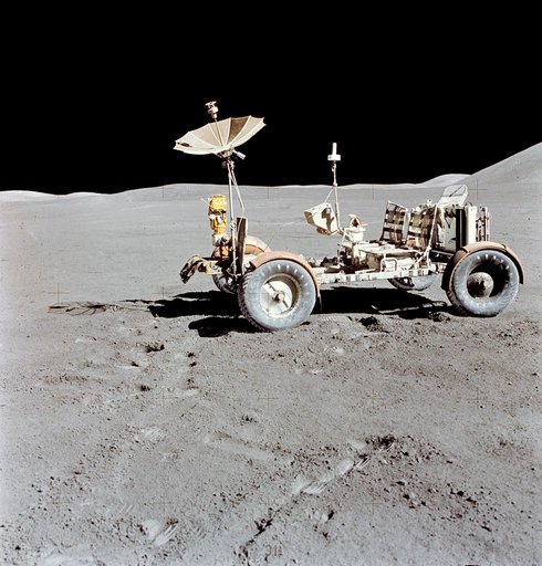 Lunar Roving Vehicle photographed against lunar background during EVA