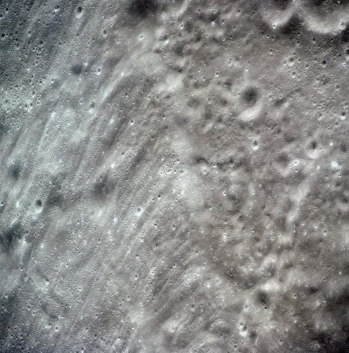 View of crater Tsiolkovsky in highlands on lunar farside as seen by Apollo 15