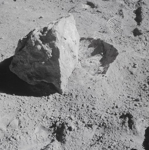 A closeup view of a block found by Apollo 16 crewmen during second EVA