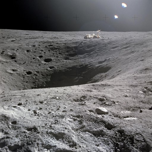 View of Plum crater photographed by Apollo 16 crew during EVA