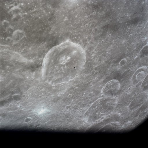 Apollo 16 Mission image - View of the Schubert B Crater during LM Rendezvous.