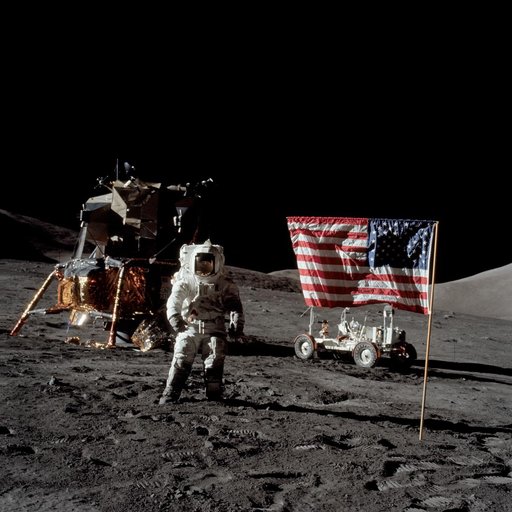 Apollo 17 Mission image - station Lunar Module (LM),LM,LRV,Flag, LMP