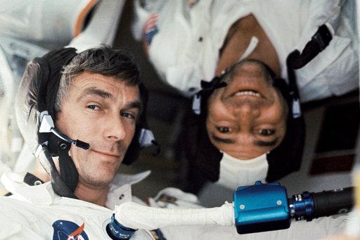 Astronauts Evans and Cernan aboard the Apollo 17 spacecraft