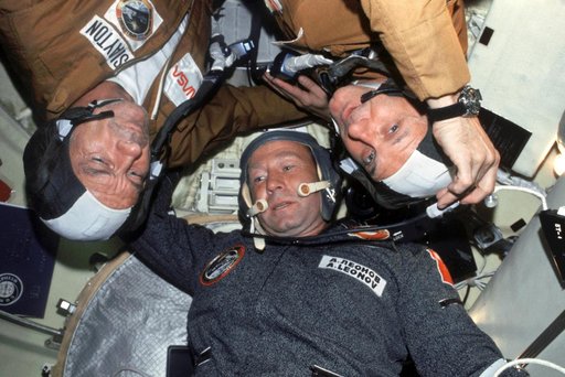 Astronauts Stafford and Slayton and Cosmonaut Leonov in Soyuz Orbital Module