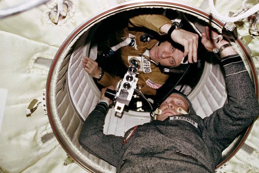 Cosmonaut Lenov and Astronaut Stafford during ASTP visit