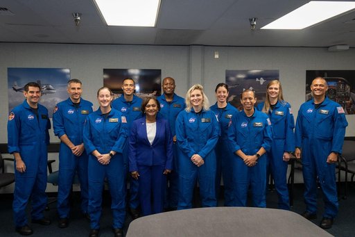 NASA announced its 2021 astronaut candidate class on Dec. 6, 2021. The 10 candidates, pictured here with Johnson Center Director Vanessa Wyche in an event at Ellington Field near NASAâ€™s Johnson Space Center in Houston are Nichole Ayers, Christopher Will