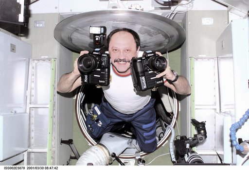 Usachev with cameras in Service Module