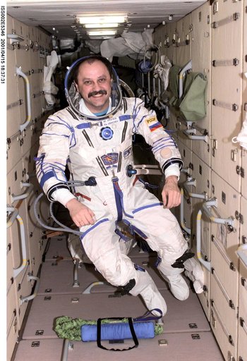Usachev wearing Sokal suit in FGB/Zarya module