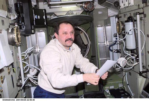 Usachev with checklist in Service Module
