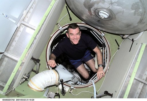 Voss in hatch at aft end of Service module