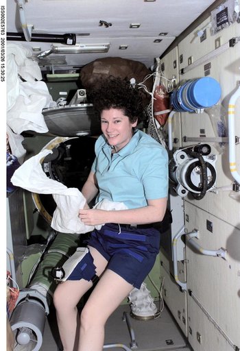 Helms with towel in Service Module