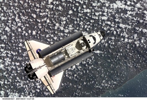 Approach view of STS-100 Endeavour prior to docking
