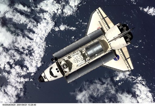 Approach view of STS-100 Endeavour prior to docking