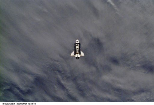 View of STS-100 orbiter Endeavour approaching for docking