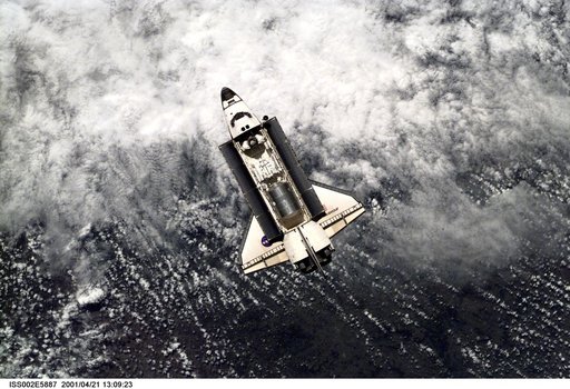 View of STS-100 orbiter Endeavour approaching for docking