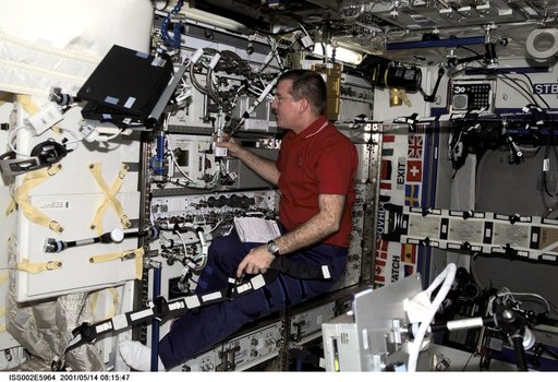 Voss in front of Express Rack #1 in Destiny module