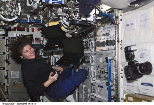 Helms with computers at HRF rack in Destiny module