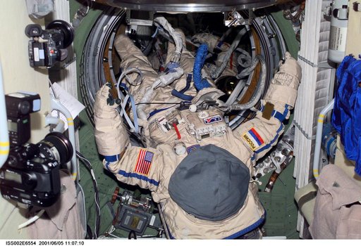 Empty Orlan suit in Transfer Compartment of the Zvezda Service module