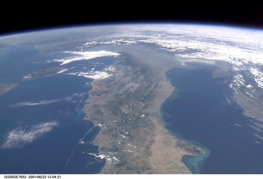 Panoramic of the Italian peninsula taken by Expedition Two crew